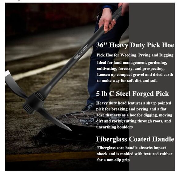 glorousamc Forged Adze Pick Weeding Mattock Pick Mattock w/Fiberglass Handle - Picture 6 of 13